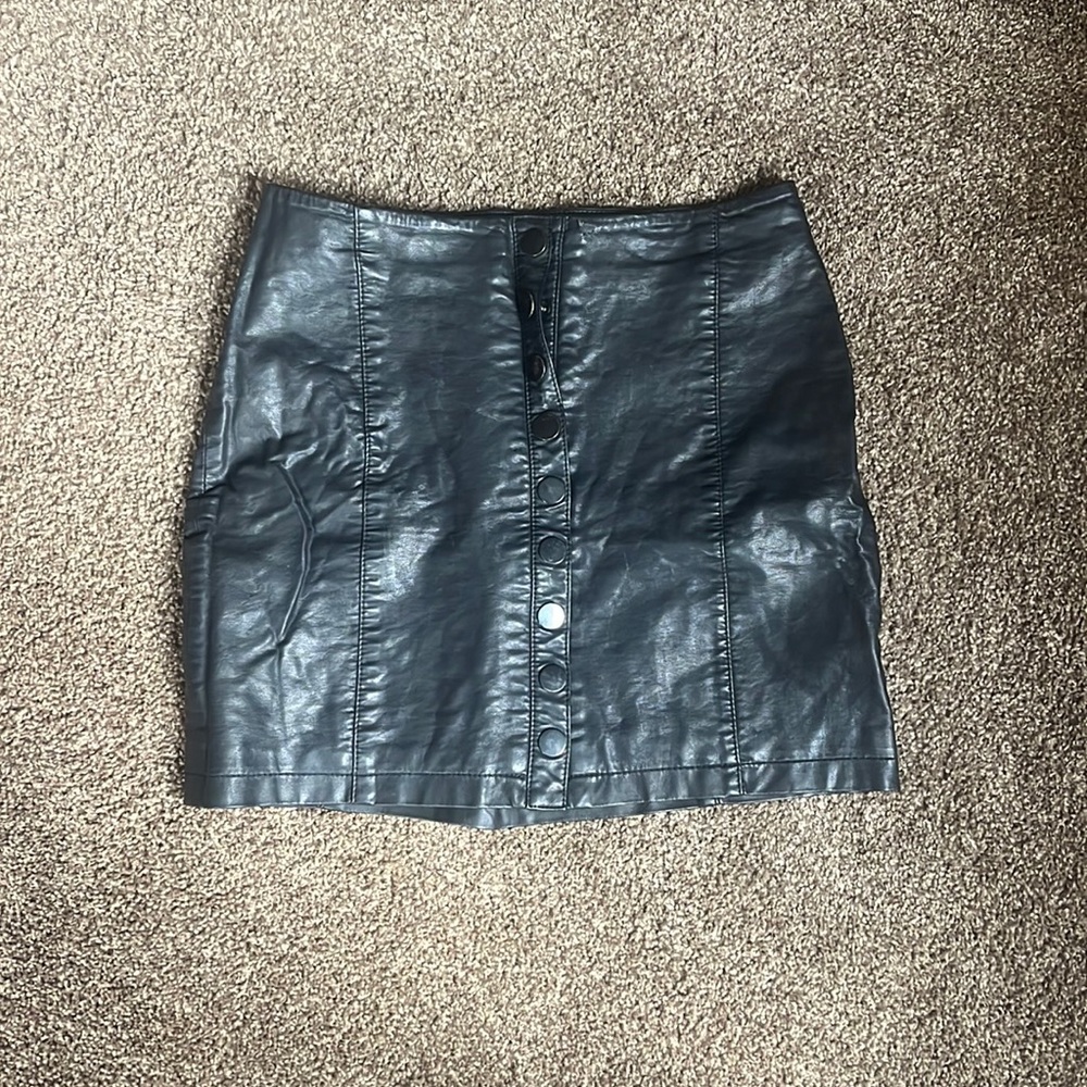FREE PEOPLE leather button up mini skirt